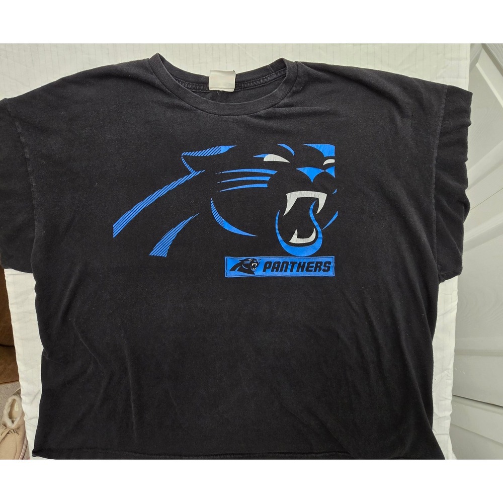 NFL Team Apparel Carolina Panthers Graphic T-Shirt Black Blue Mens Size XXL